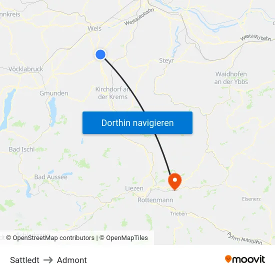 Sattledt to Admont map