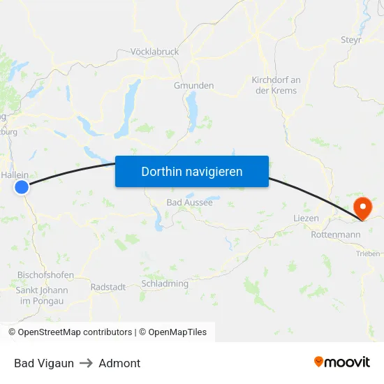 Bad Vigaun to Admont map