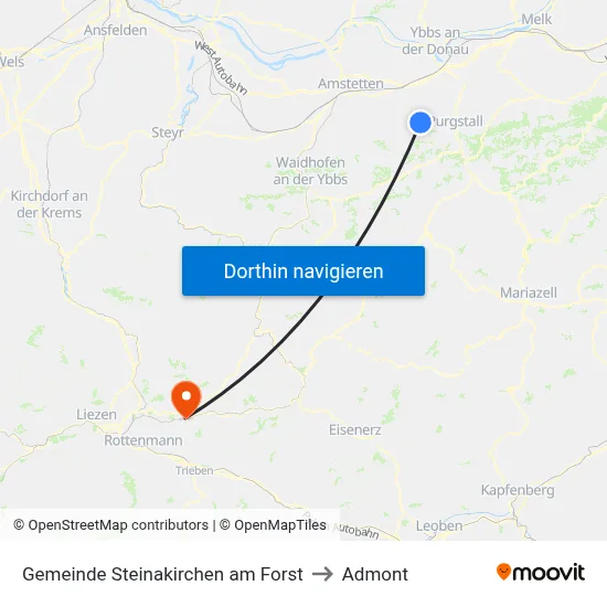 Gemeinde Steinakirchen am Forst to Admont map