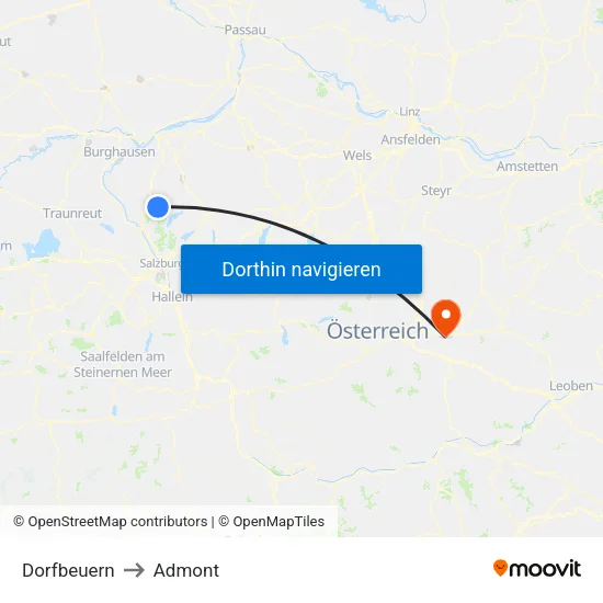 Dorfbeuern to Admont map