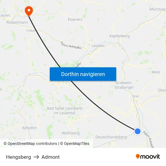 Hengsberg to Admont map