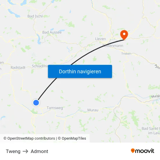 Tweng to Admont map