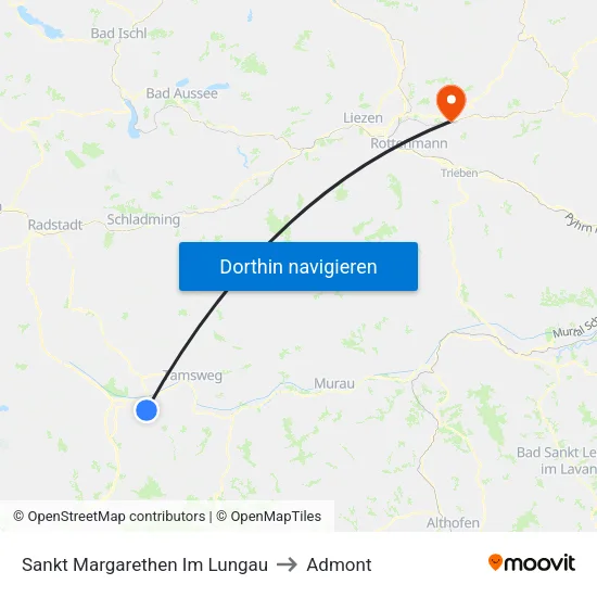 Sankt Margarethen Im Lungau to Admont map