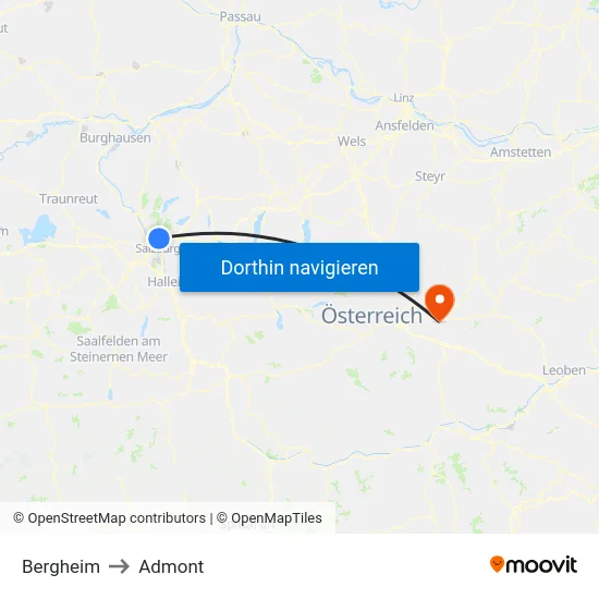 Bergheim to Admont map