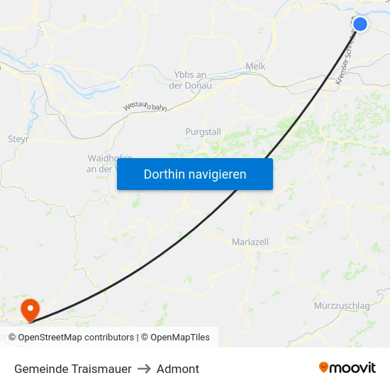 Gemeinde Traismauer to Admont map