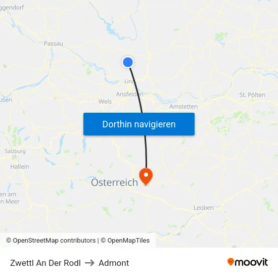 Zwettl An Der Rodl to Admont map