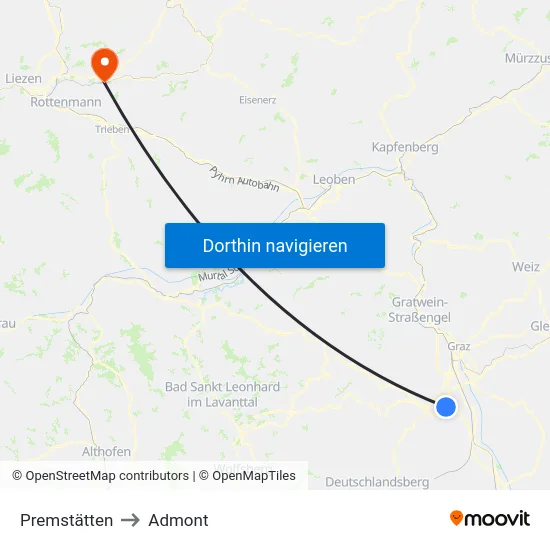 Premstätten to Admont map