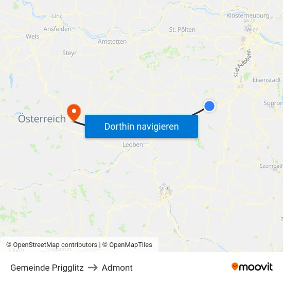 Gemeinde Prigglitz to Admont map