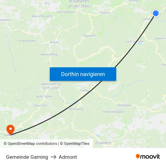 Gemeinde Gaming to Admont map