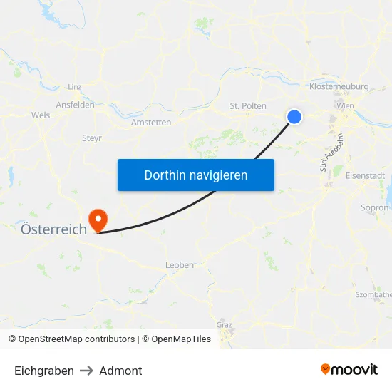 Eichgraben to Admont map