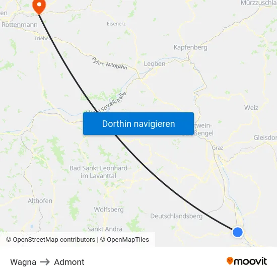 Wagna to Admont map