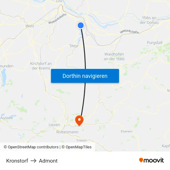 Kronstorf to Admont map
