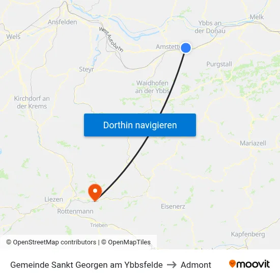Gemeinde Sankt Georgen am Ybbsfelde to Admont map