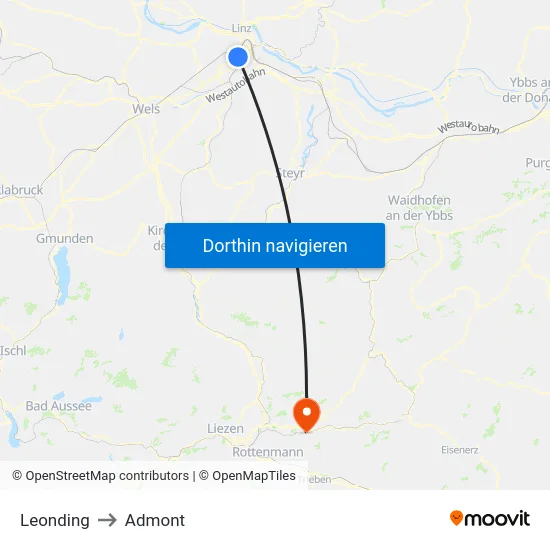 Leonding to Admont map