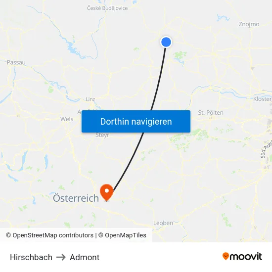 Hirschbach to Admont map