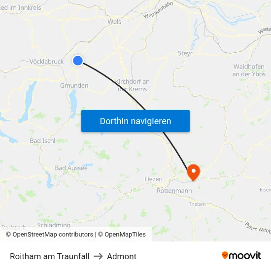 Roitham am Traunfall to Admont map