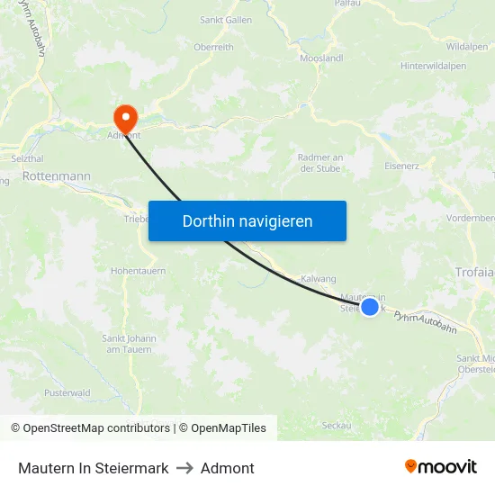 Mautern In Steiermark to Admont map