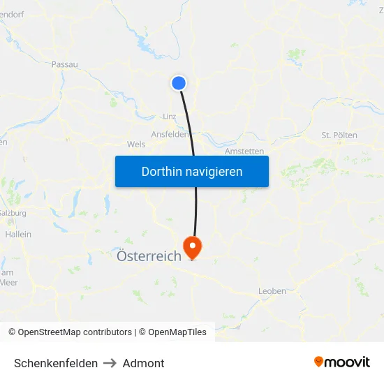 Schenkenfelden to Admont map