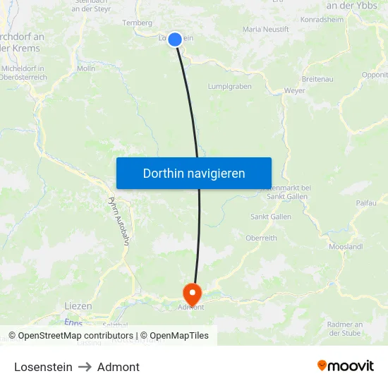 Losenstein to Admont map