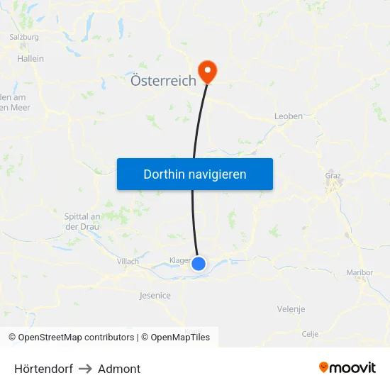 Hörtendorf to Admont map