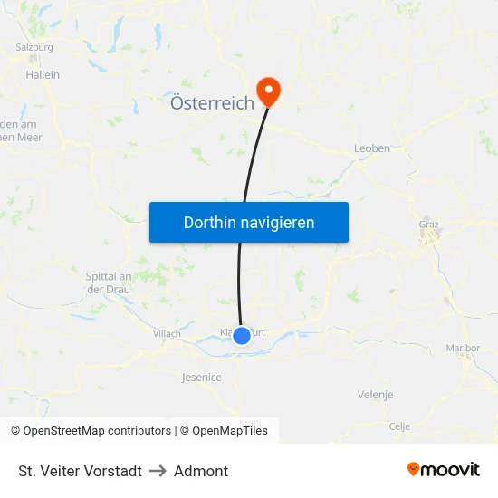 St. Veiter Vorstadt to Admont map