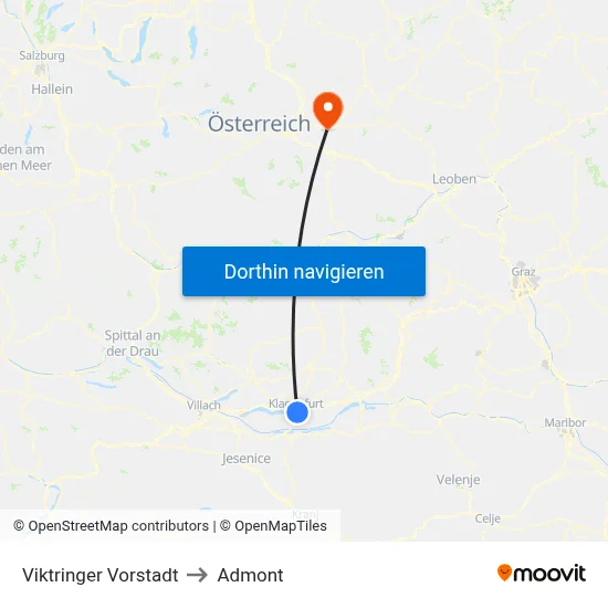 Viktringer Vorstadt to Admont map