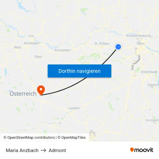Maria Anzbach to Admont map