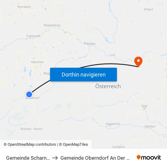 Gemeinde Scharnitz to Gemeinde Oberndorf An Der Melk map