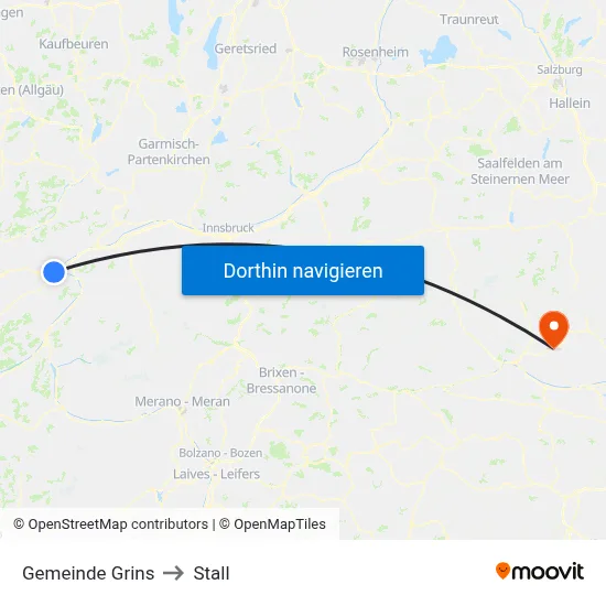 Gemeinde Grins to Stall map