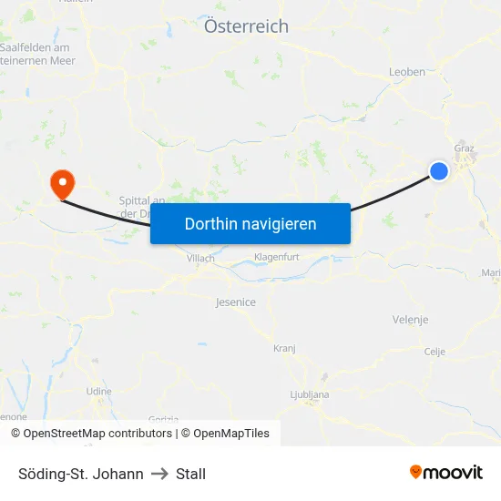 Söding-St. Johann to Stall map