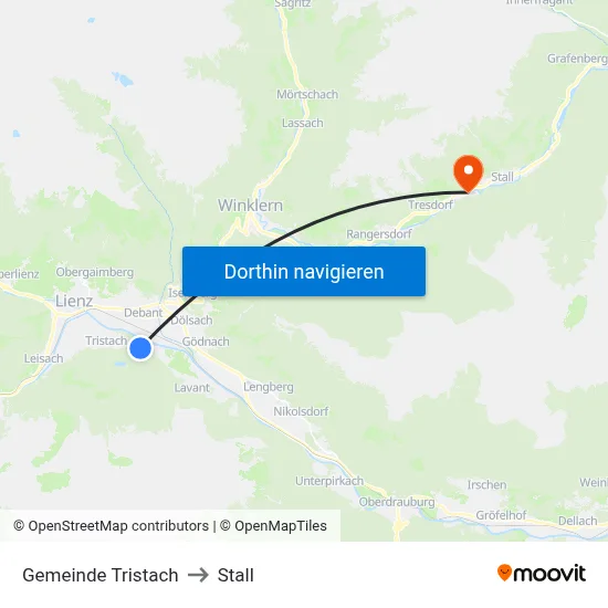 Gemeinde Tristach to Stall map
