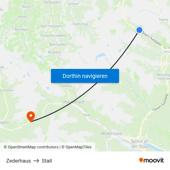 Zederhaus to Stall map