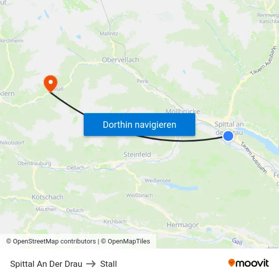 Spittal An Der Drau to Stall map
