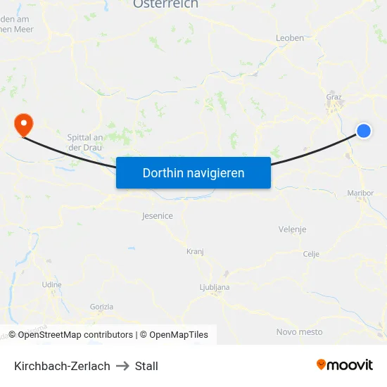 Kirchbach-Zerlach to Stall map