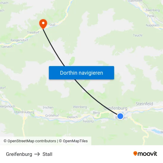 Greifenburg to Stall map