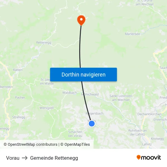 Vorau to Gemeinde Rettenegg map