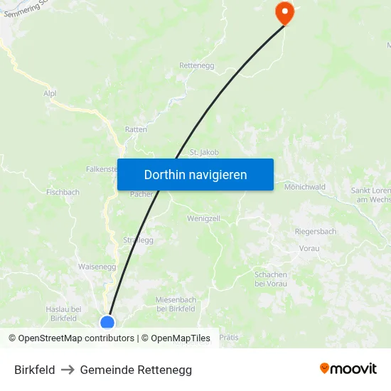 Birkfeld to Gemeinde Rettenegg map