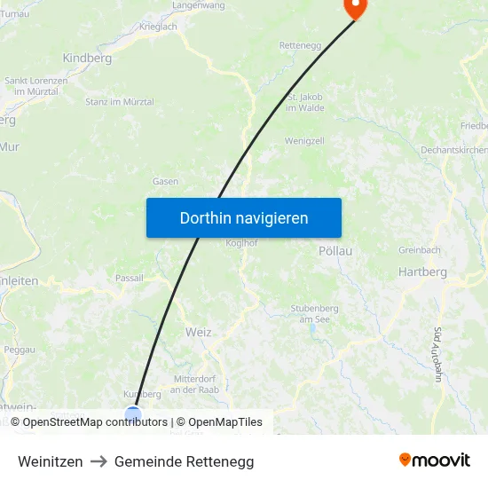Weinitzen to Gemeinde Rettenegg map