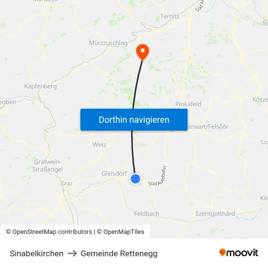 Sinabelkirchen to Gemeinde Rettenegg map