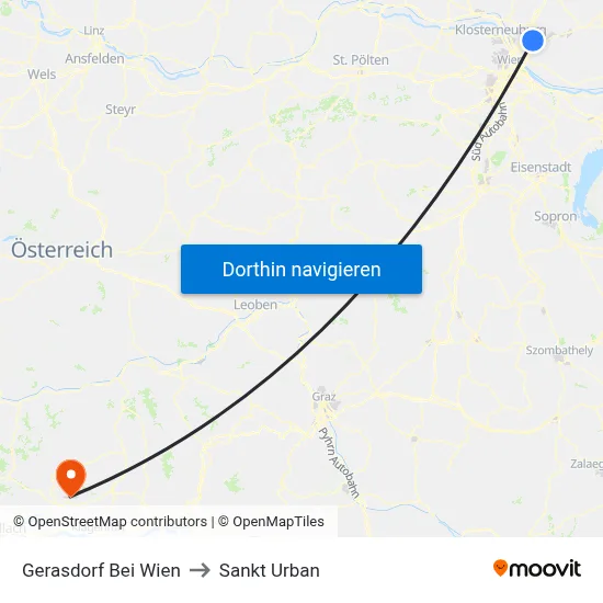 Gerasdorf Bei Wien to Sankt Urban map
