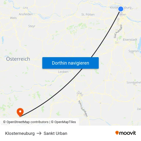 Klosterneuburg to Sankt Urban map