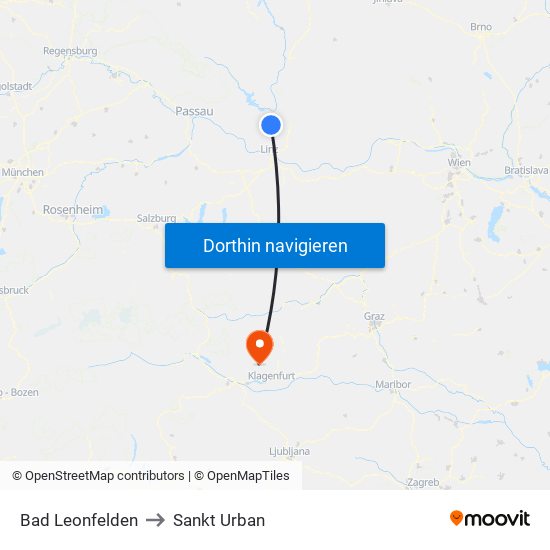 Bad Leonfelden to Sankt Urban map