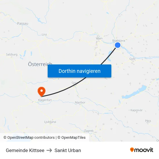 Gemeinde Kittsee to Sankt Urban map