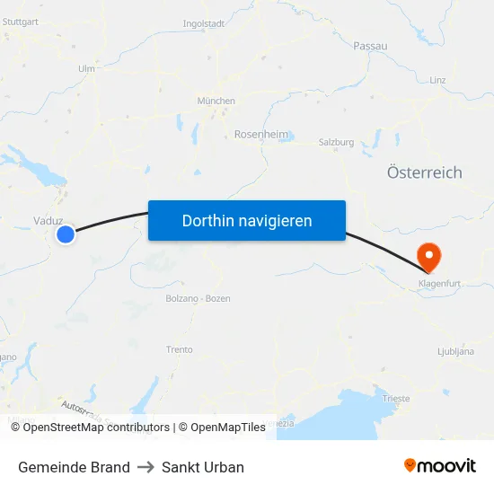 Gemeinde Brand to Sankt Urban map