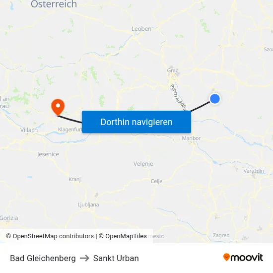 Bad Gleichenberg to Sankt Urban map