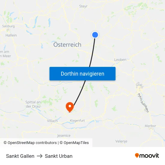 Sankt Gallen to Sankt Urban map