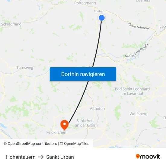 Hohentauern to Sankt Urban map