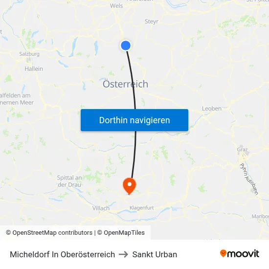 Micheldorf In Oberösterreich to Sankt Urban map