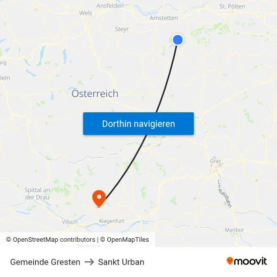 Gemeinde Gresten to Sankt Urban map