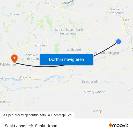 Sankt Josef to Sankt Urban map